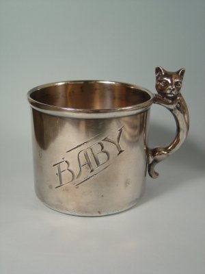 画像1: アンティーク　猫のベビーカップ　シルバープレート