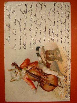 画像1: チェロを弾いている猫のポストカード　1904年