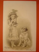 画像: 犬と猫と少女のポストカード　1900年