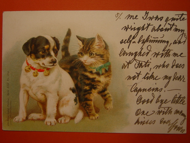 画像: アンティーク　子猫と子犬のポストカード　1910年代