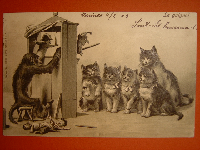 画像: 猫のポストカード　人形劇　1903年