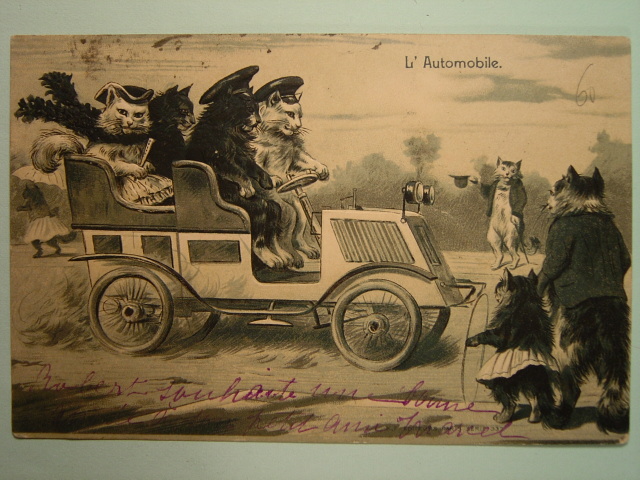 画像: 車に乗った猫のポストカード　1902年