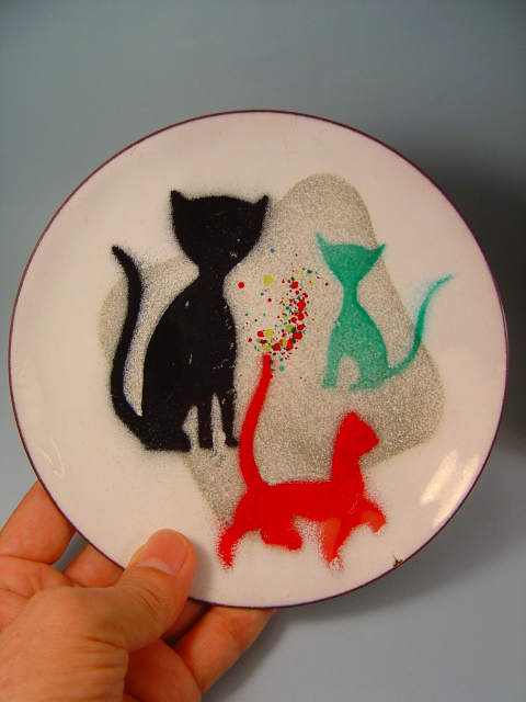 画像1: 猫のホーローの皿　1950s