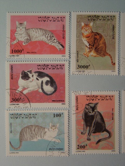 画像: 猫の切手7枚　ベトナム　1990年