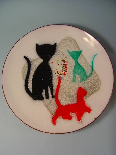 画像: 猫のホーローの皿　1950s